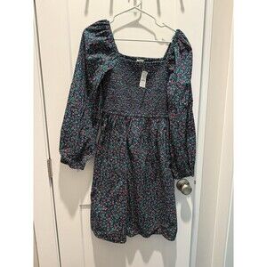 Crewcuts 16 Girls Smocked Square Neck Dress Floral Blue Pink Nwt $79